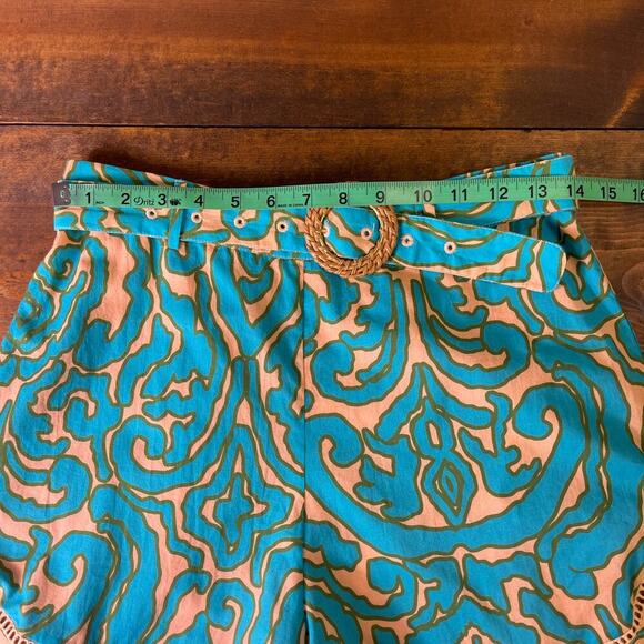 Anna Cate Lizzie Short Teal Peach Block Print Belted Cotton Summer Women's Small - Picture 12 of 14